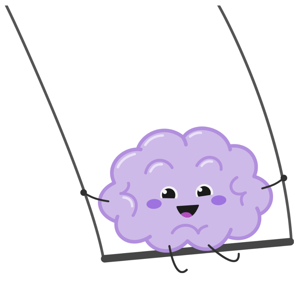 A cartoon of a happy brain playing on a swing