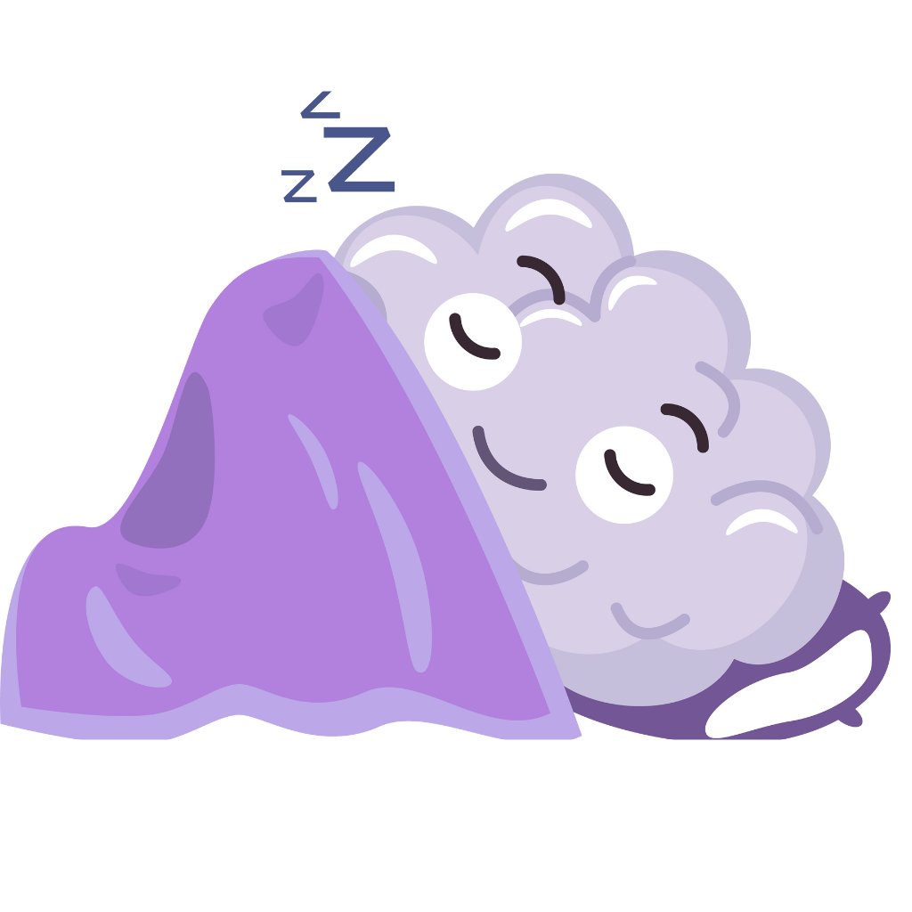 A cartoon of a happy brain having a nap
